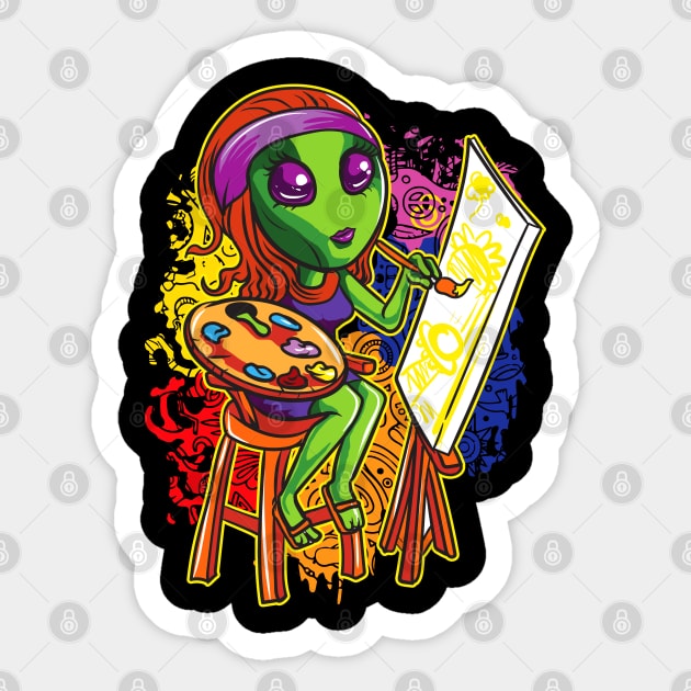 Psychedelic Hippie Alien Artist Girl Sticker by E